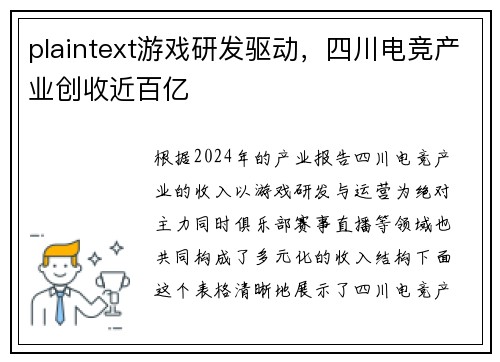 plaintext游戏研发驱动，四川电竞产业创收近百亿