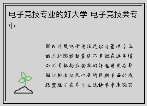 电子竞技专业的好大学 电子竞技类专业